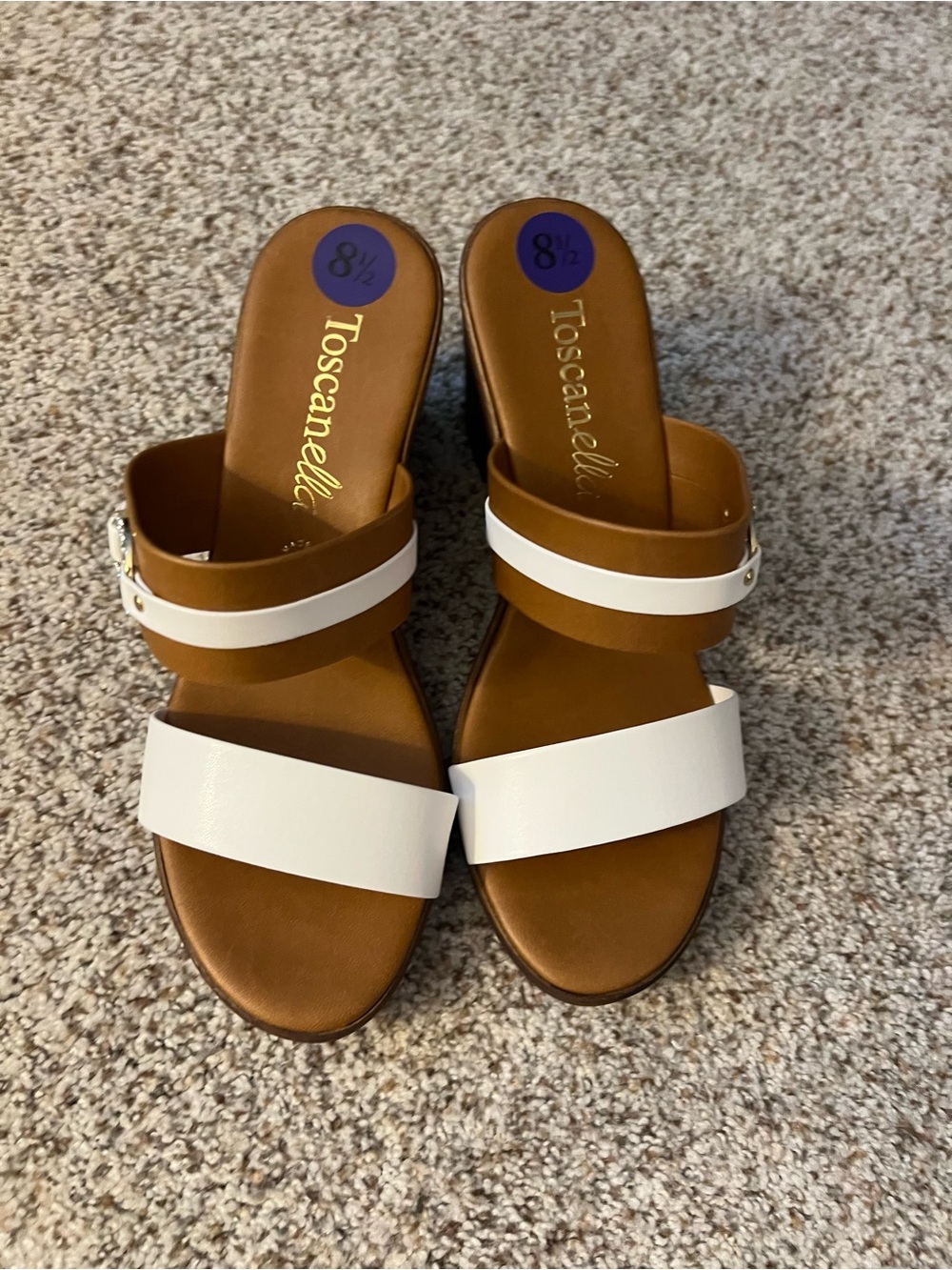 Toscanelle Women's White and Brown Wedge Slide Sandals